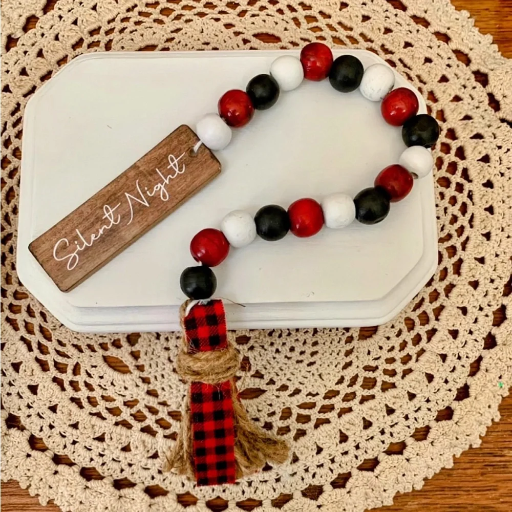 Silent Night Beaded Garland: Farmhouse Tiered Tray Decor